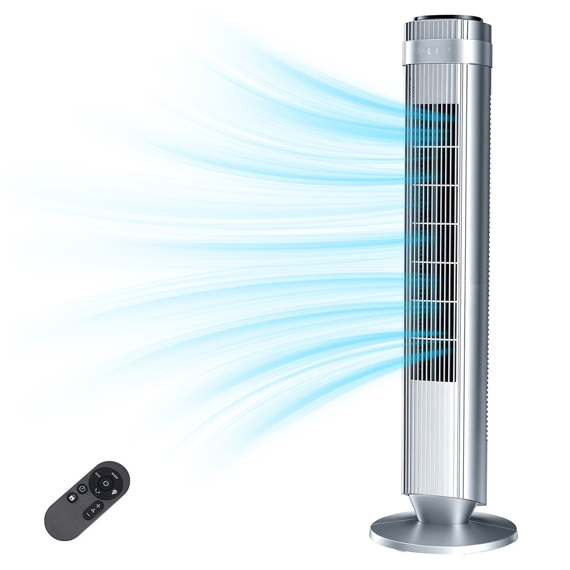 EdenDirect Tower Fan for Bedroom, 5 Speeds & 4 Modes and Safe 64° Oscillating Standing Cooling Fan 28db Quiet, Bladeless Tower Fan for Home Indoor Dorm, Silver